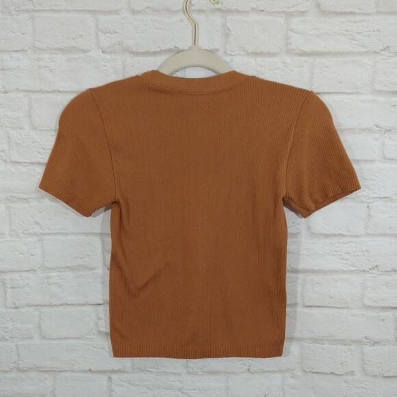 E Hippie Rose Juniors Caramel Brown Crewneck Short Sleeve Seamless T-Shirt Top M - Picture 4 of 7